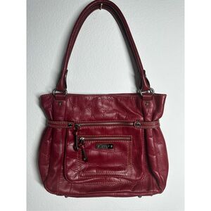 TIGNANELLO Red Pebbled Crocodile Print Leather Double Handled Shoulder Bag Tote